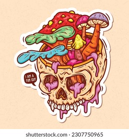 Moldy Skull Hand Drawn Color Vector Doodle Illustration