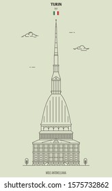 Mole Antonelliana in Turin, Italy. Landmark icon in linear style