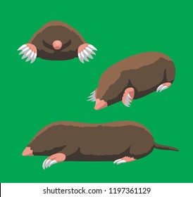 Mole Blind Green Background Poses Cartoon Vector Illustration