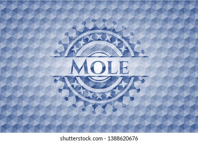 Mole blue badge with geometric background. Vector Illustration. Detailed.