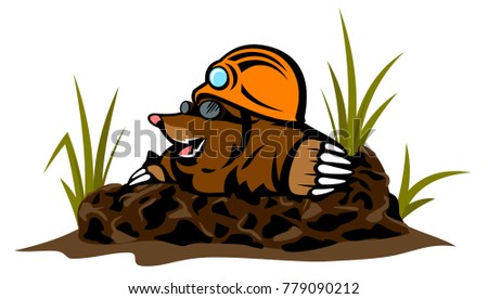 Mole coming out of the hole in the ground