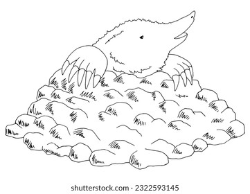 Mole crawls out of the hole graphic black white isolated sketch illustration vector