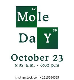 Mole Day vector illustration. Holiday celebrated among chemists and chemistry enthusiasts on October 23. National Chemistry Week. Avogadro number, education and science concept. Creative poster, flyer