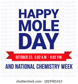 Mole Day vector illustration. Holiday celebrated among chemists and chemistry enthusiasts on October 23. National Chemistry Week. Avogadro number, education and science concept. Creative poster, flyer