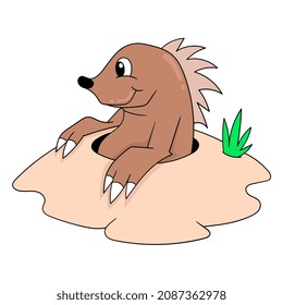 El topo está cavando el suelo para su casa, ilustración vectorial art. doodle imagen kawaii.