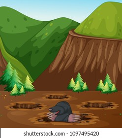 Mole Digging Hole in Nature illustration