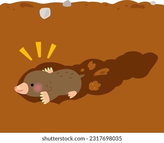 Mole digging a hole in the soil