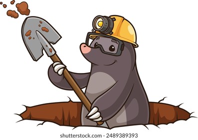 Mole digging hole vector illustration