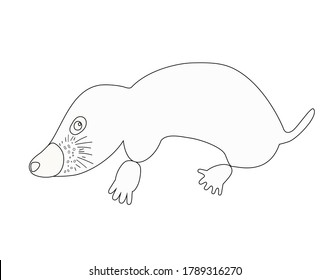 A mole drawn in white with a black line in a cartoon style.. Drawing isolated on a white background. Stock vector illustration.
