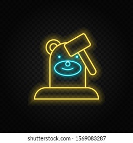 Mole game, whack, retro, arcade neon icon. Blue and yellow neon vector icon.