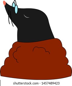 Mole with glasses, illustration, vector on white background.