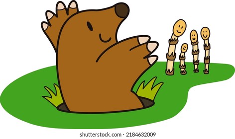 Mole greets the horsetail in spring