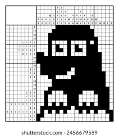 Mole in the hole. Nonogram, japanese crossword, educational game. Black and white, 20x25. Logical solution. Structured customizable EPS.