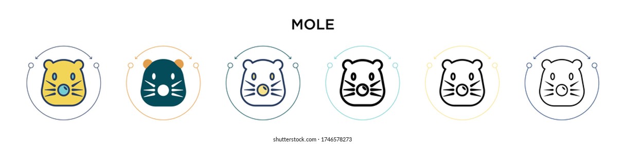 Mole icon in filled, thin line, outline and stroke style. Vector illustration of two colored and black mole vector icons designs can be used for mobile, ui, web