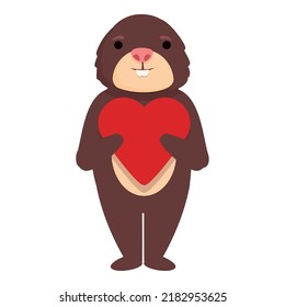 Mole love heart icon cartoon vector. Cute animal. Happy ground