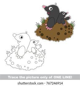 Mole mother and her infant to be traced only of one line, the tracing educational game to preschool kids with easy game level, the colorful and colorless version.