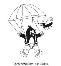 mole and parachute, coloring book, vector icon