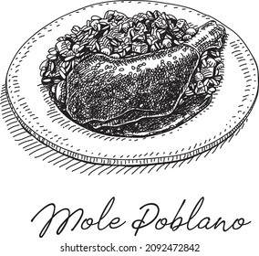 Mole Poblano Mole Sauce. Sketchy hand-drawn vector illustration.