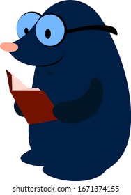 Mole reading book, illustration, vector on white background.