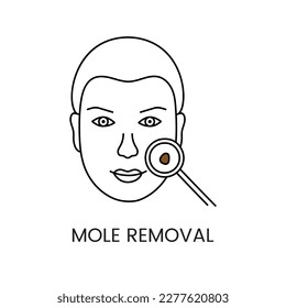 Mole removal line icon in vector, illustration of a man with a nevus on his face.