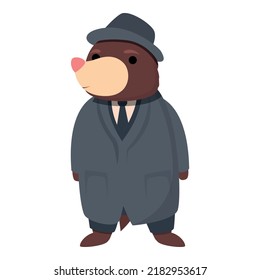 Mole secret agent icon cartoon vector. Cute animal. Molehill life