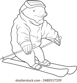 Mole Skier Ski Animal Vector Graphic Art Illustration