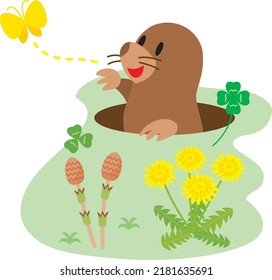 A mole and spring flowers