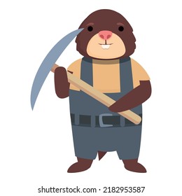 Mole take pickaxe icon cartoon vector. Cute animal. Zoo activity