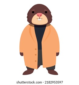 Mole take rain coat icon cartoon vector. Cute animal. Similar house
