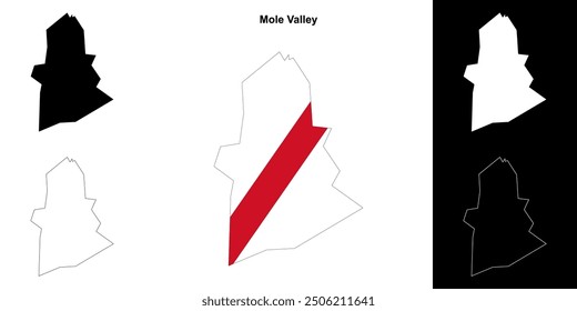 Mole Valley blank outline map set