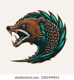 Mole or wild animal roaring muzzle for sport team mascot. Vector isolated flat icon of wildcat Peacock predator symbol for blazon, badge or hunting nature adventure club. 