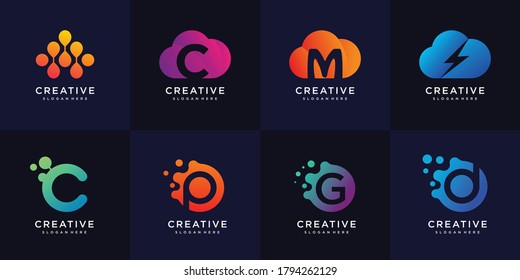 Molecul and cloud logo collection with initial inside, logo template, design template, logo, Premium Vector