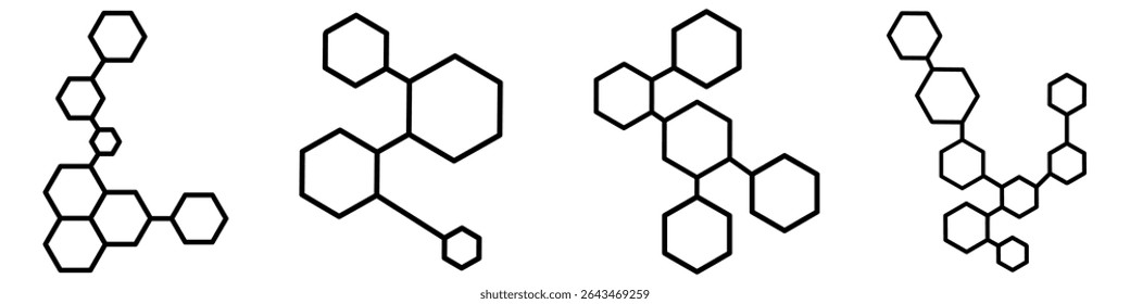 Conjunto de vetores de ícone de estrutura molecular. Coleção de sinais de ilustração da estrutura do átomo. símbolo da molécula. ícones da web do átomo. Design do logotipo da física.