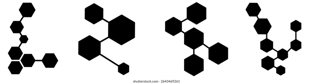 Conjunto de vetores de ícone de estrutura molecular. Coleção de sinais de ilustração da estrutura do átomo. símbolo da molécula. ícones da web do átomo. Design do logotipo da física.