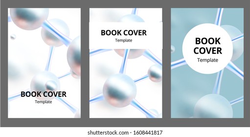 Molecular abstract brochure covers set. Vector illustration. Atoms. Medical background for banner or flyer. 3d Molecular structure with red spherical particles.