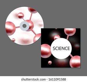 Molecular abstract CD cover. Vector illustration. Atoms. Medical background for banner or flyer. 3d Molecular structure with red spherical particles.