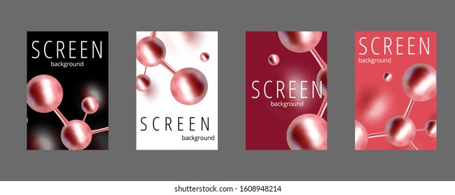 Molecular abstract screen covers set. Vector illustration. Atoms. Medical background for banner or flyer. 3d Molecular structure with red spherical particles.