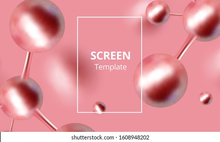 Molecular abstract screen saver or cover. Vector illustration. Atoms. Medical background for banner or flyer. 3d Molecular structure with red spherical particles.