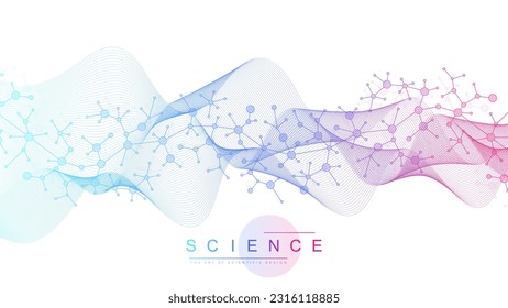 Fondo molecular de estructura abstracta. Ilustración vectorial científica con ADN molécula. Concepto médico, científico y tecnológico para la plantilla o cabecera de banner