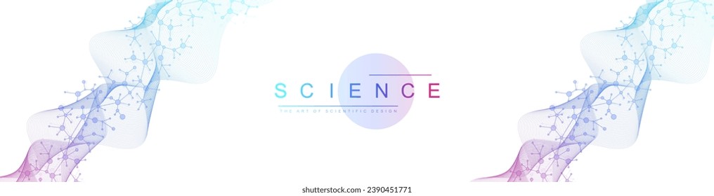 Molecular abstract structure background. Scientific vector illustration with molecule DNA. Medical, science and technology concept for banner template or header
