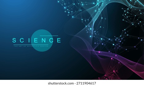Fundo de estrutura abstrata molecular. Ilustração vetorial científica com DNA molecular. Conceito médico, científico e tecnológico para modelo ou cabeçalho de banner.