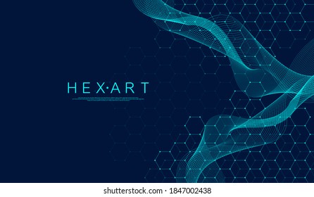 Molecular abstract structure and genetic engineering, healthcare and medicine background. Scientific research background. Wave flow, innovation pattern. Vector illustration