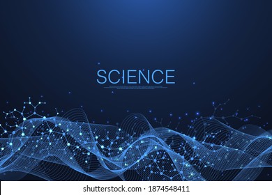 Estructura abstracta molecular e ingeniería genética, salud y antecedentes médicos. Antecedentes de la investigación científica. Flujo ondulado, patrón de innovación. Ilustración del vector