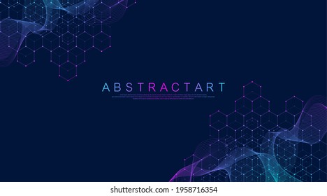 Molecular Abstract Structure And Genetic Engineering, Healthcare And Medicine Background. Scientific Research Background. Wave Flow, Innovation Pattern. Vector Illustration