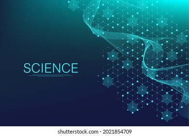 Estructura abstracta molecular e ingeniería genética, salud y antecedentes médicos. Antecedentes de la investigación científica. Flujo ondulado, patrón de innovación. Ilustración del vector