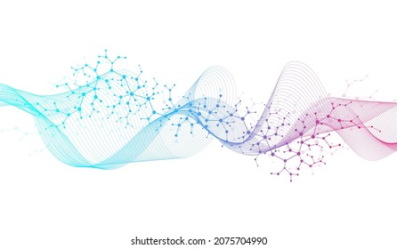 Molecular abstract structure and genetic engineering, healthcare and medicine background. Scientific research background. Wave flow, innovation pattern. Vector illustration.