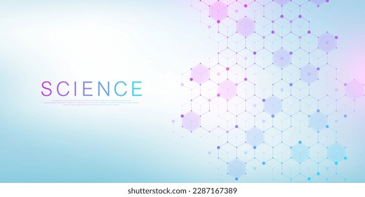 Molecular abstract structure and genetic engineering DNA. Healthcare and medicine background concept. Scientific research background. Wave flow. Innovation pattern. Vector illustration