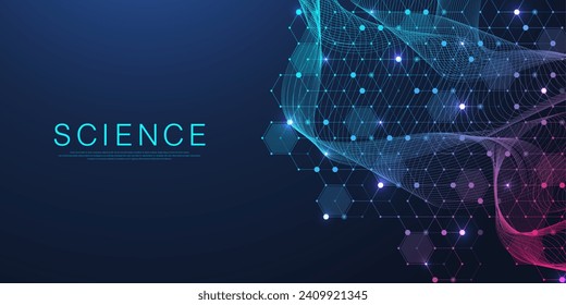 Estructura abstracta molecular y ADN de ingeniería genética. Concepto de antecedentes médicos y médicos. Antecedentes de la investigación científica. Flujo de ondas. Patrón de innovación. Ilustración vectorial.