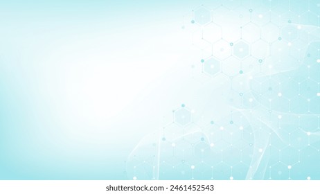 Molecular abstract structure and genetic engineering DNA. Healthcare and medicine background concept. Scientific research background. Wave flow. Innovation pattern. Vector illustration