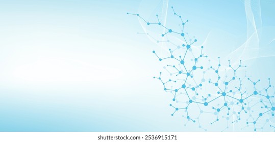 Estrutura abstrata molecular e DNA de engenharia genética. Conceito de cuidados de saúde e formação médica. Antecedentes de pesquisa científica. Fluxo das ondas. Padrão de inovação. Ilustração vetorial